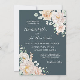 Invitación Vintage White Floral Navy Blue Wedding Invitations