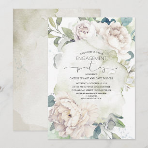 Invitación Vintage White Flowers Elegante Partido de Compromi