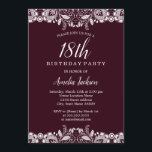 Invitación Vintage White Lace Burgundy 18th Birthday Party<br><div class="desc">Más invitaciones de cumpleaños de bonito en la Pequeña Tienda Bayleigh!</div>