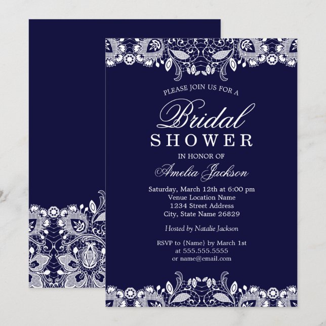 Invitación Vintage White Lace Naval Bridal Shower (Anverso / Reverso)