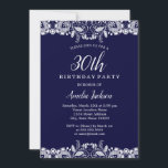 Invitación Vintage White Lace Navy 300 Fiesta de cumpleaños<br><div class="desc">Más invitaciones de cumpleaños de bonito en la Pequeña Tienda Bayleigh!</div>