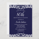 Invitación Vintage White Lace Navy 80th Birthday Party<br><div class="desc">Más invitaciones de cumpleaños de bonito en la Pequeña Tienda Bayleigh!</div>