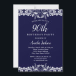 Invitación Vintage White Lace Navy 90th Birthday Party<br><div class="desc">Más invitaciones de cumpleaños de bonito en la Pequeña Tienda Bayleigh!</div>
