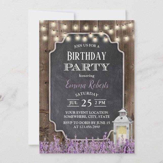 Invitación Vintage White Lantern Lavender Cumpleaños Floral (Anverso)