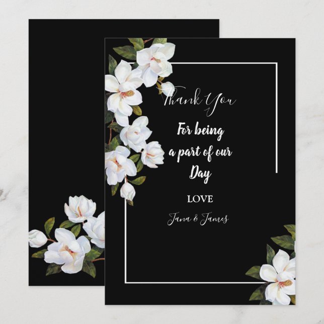 Invitación Vintage White Rose gracias (Anverso / Reverso)