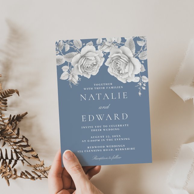 Invitación Vintage White Roses Elegante Boda (Subido por el creador)