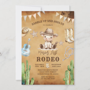 Invitación Vintage Wild West Mi primer cumpleaños de Rodeo Co