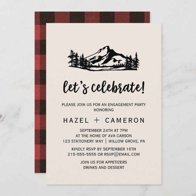 Invitación Vintage Wilderness | Buffalo Plaid Celebremos (Anverso / Reverso)