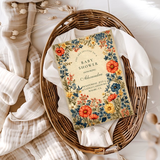 Invitación Vintage Wildflower Botanical Baby Shower (Subido por el creador)