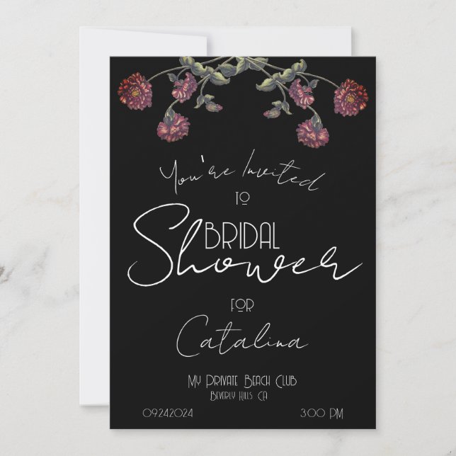 Invitación Vintage Wildflower Bridal Shower Black Rosa Gold (Anverso)