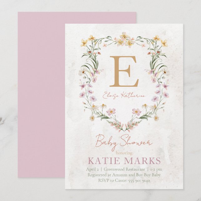 Invitación Vintage Wildflower Girl Baby Shower Invitation (Anverso / Reverso)