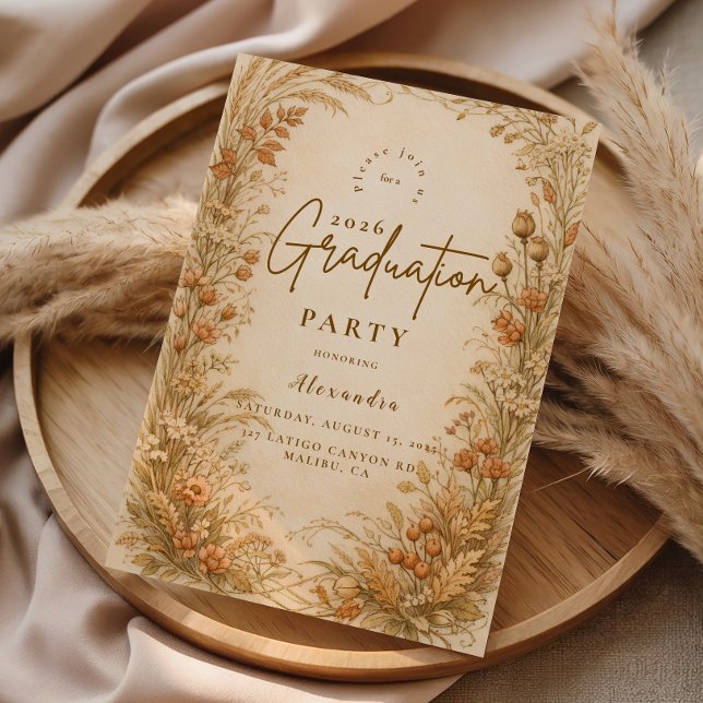 Invitación Vintage Wildflower Graduation Party (Subido por el creador)