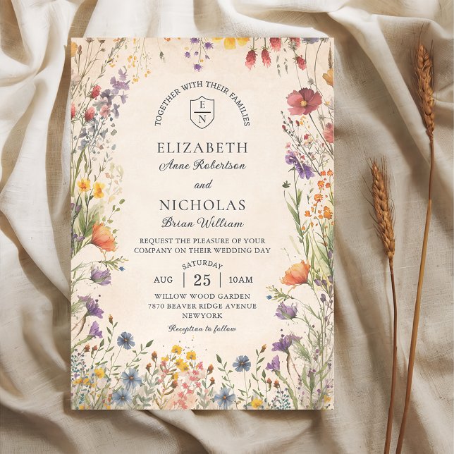 Invitación Vintage Wildflowers Garden Wedding Invitation (Subido por el creador)