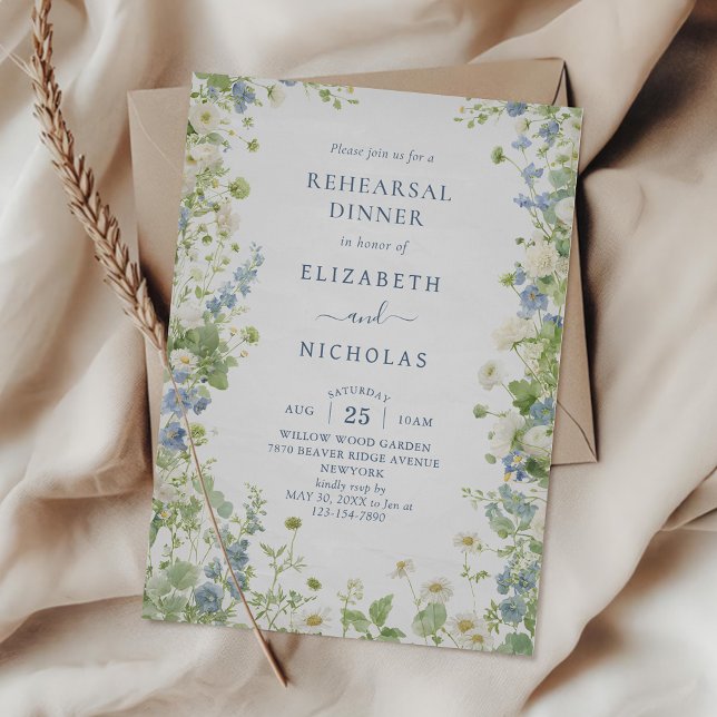 Invitación Vintage Wildflowers Wedding Rehearsal Dinner (Subido por el creador)