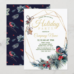 Invitación Vintage Winter Bird Pine Corporate Holiday Party