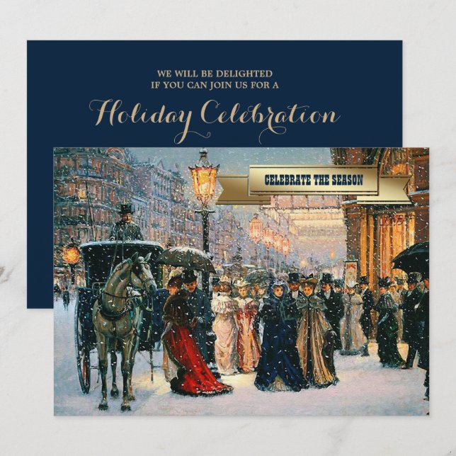 Invitación Vintage Winter Parisian Scene Holiday Party (Anverso / Reverso)