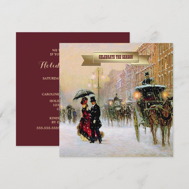 Invitación Vintage Winter Parisian Scene Holiday Party (Anverso / Reverso)