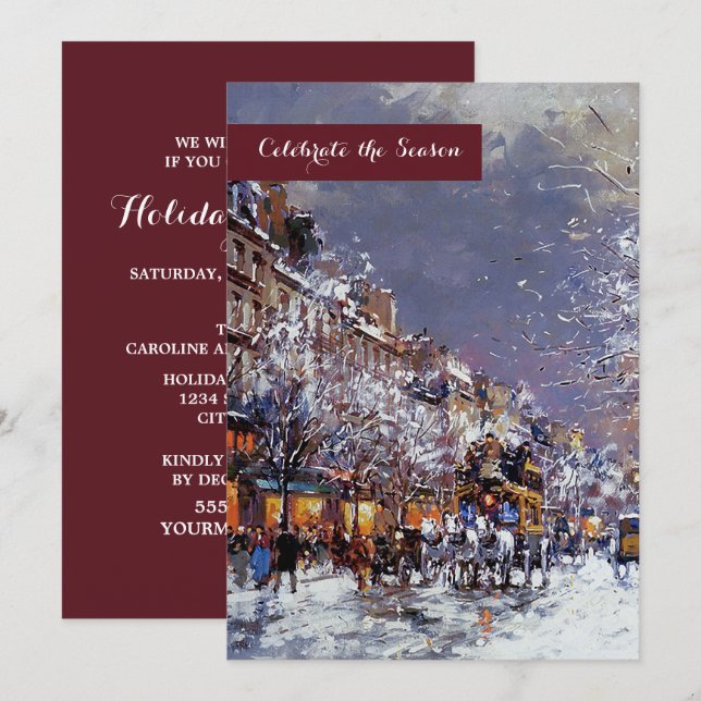 Invitación Vintage Winter Parisian Scene Holiday Party (Anverso / Reverso)