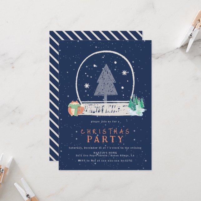 Invitación Vintage Winter Snow Night Navidades Fiesta (Anverso/Reverso In Situ)