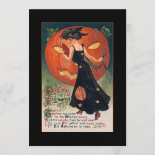 Invitación Vintage Witch Halloween saludo con texto sangrient