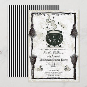 Invitación Vintage Wits Cauldron Halloween Fiesta de cena