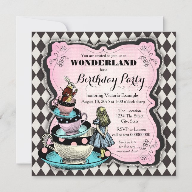Invitación Vintage Wonderland Birthday Party (Anverso)