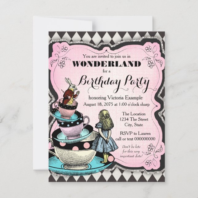 Invitación Vintage Wonderland Birthday Party (Anverso)