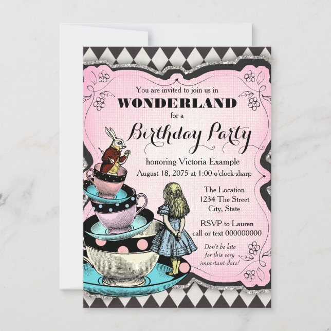 Invitación Vintage Wonderland Birthday Party (Anverso)