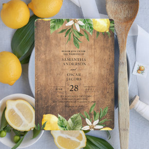 Invitación Vintage Wood Acuarela Amarillo Lemones y Hojas