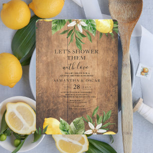 Invitación Vintage Wood Acuarela Amarillo Lemones y Hojas