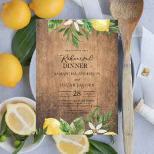 Invitación Vintage Wood Acuarela Amarillo Lemones y Hojas