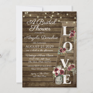 Invitación Vintage Wood burgundy Floral Ladder Bridal Shower