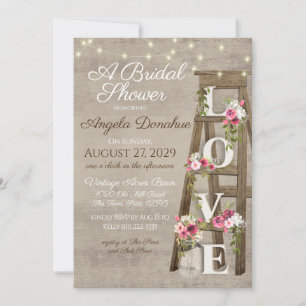 Invitación Vintage Wood Floral Ladder Bridal Shower