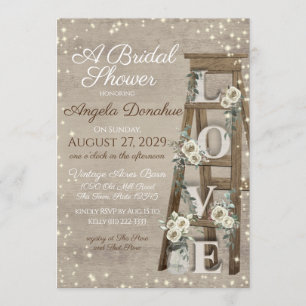 Invitación Vintage Wood Ladder and Rosas Sparkle Bridal