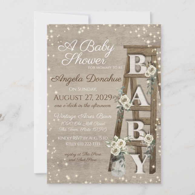 Invitación Vintage Wood Ladder and Sparkle Baby Shower (Anverso)
