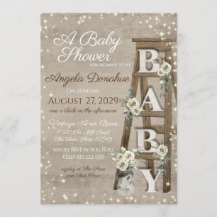 Invitación Vintage Wood Ladder and Sparkle Baby Shower
