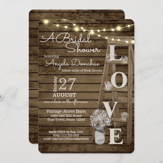 Invitación Vintage Wood Ladder Bridal Shower (Anverso / Reverso)