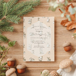 Invitación Vintage Woodland Baby Animals Cumpleaños