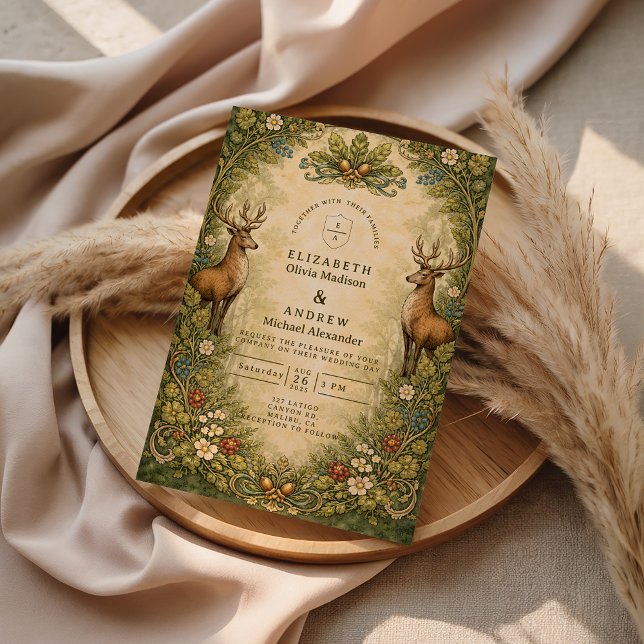 Invitación Vintage Woodland Deer Wedding (Subido por el creador)