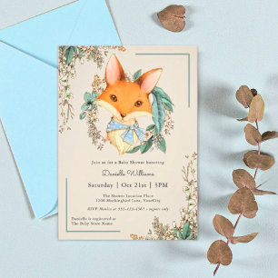 Invitación Vintage Woodland Fox Baby Shower para Boy