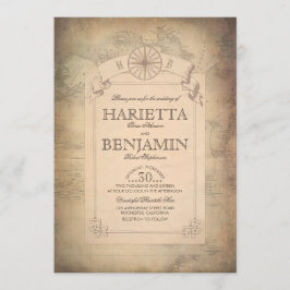 Invitación Vintage World Travel Map Boda de aventuras