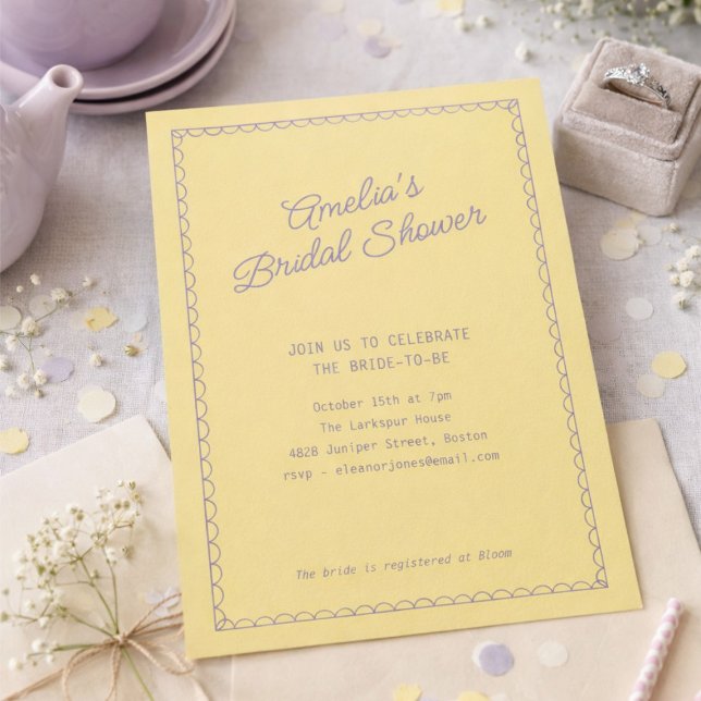 Invitación Vintage Yellow Scalloped Doodle Bridal Shower (Subido por el creador)