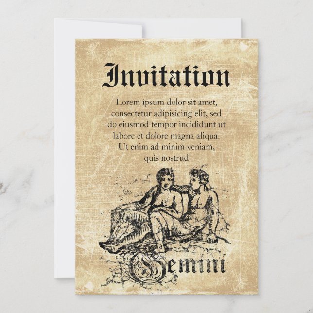Invitación Vintage Zodiac Gemini (Anverso)