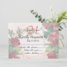 Invitación Vinttage Roses Rojas 21 Cumpleaños