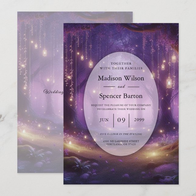 Invitación Violet at Midnight Enchanted Forest Wedding (Anverso / Reverso)