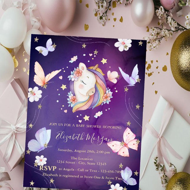 Invitación Violet Baby Shower, Purpurina de mariposas de Unic (Subido por el creador)