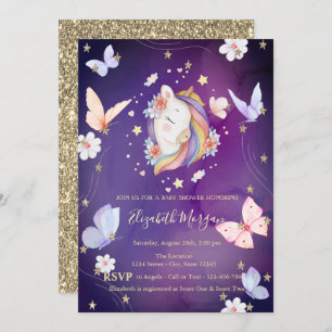 Invitación Violet Baby Shower, Purpurina de mariposas de Unic
