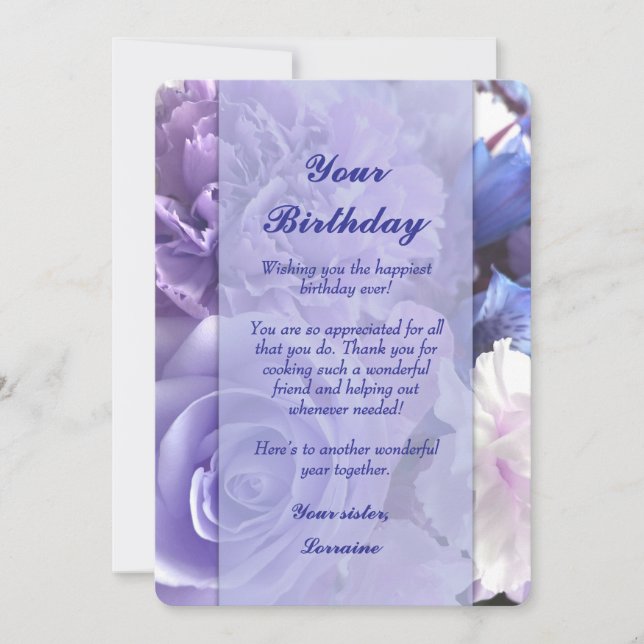 Invitación Violet Blue Rose Birthday Card (Anverso)