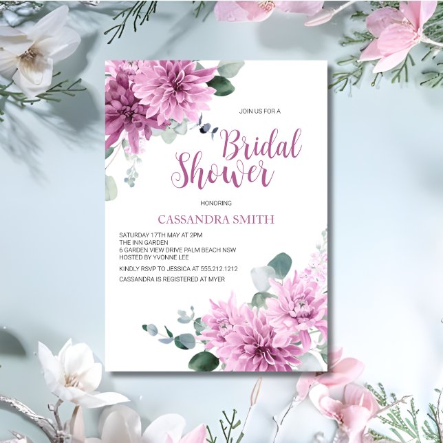 Invitación Violet Dahlia Eucalyptus Greenery Bridal Shower (Subido por el creador)