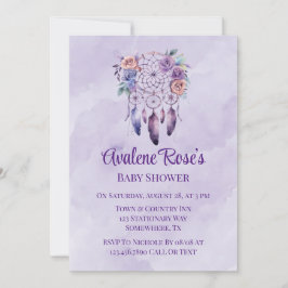 Invitación Violet Dreamcatcher y Flowers Chica Baby Shower